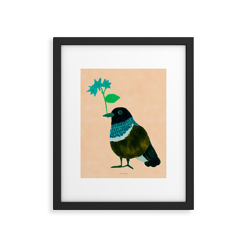 Flower Giving Bird - Green and Pink Framed Art Print Gallery Image 6
