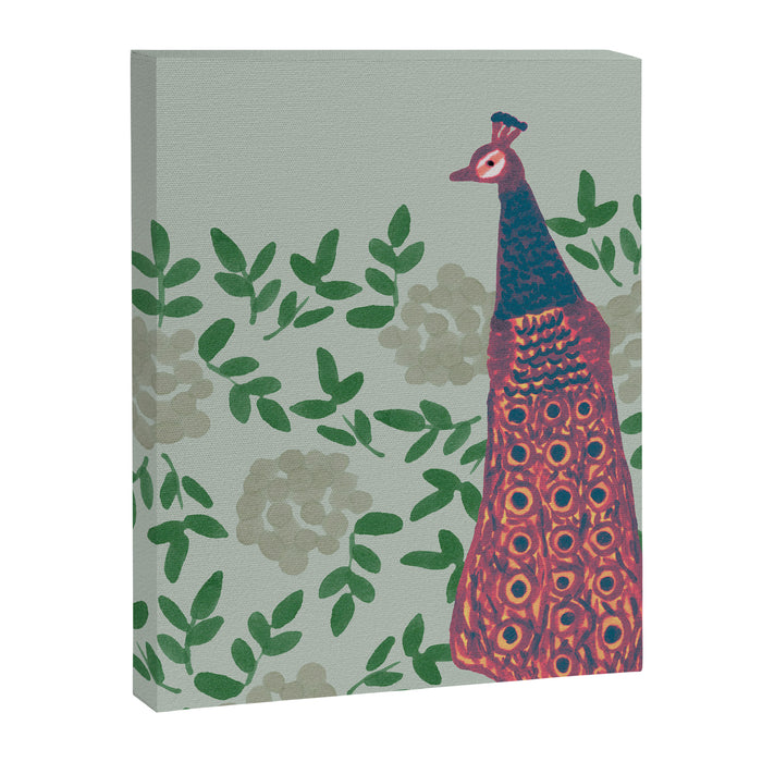 Peacock and Flower - Pink and Sage Canvas Print Gallery Image 1