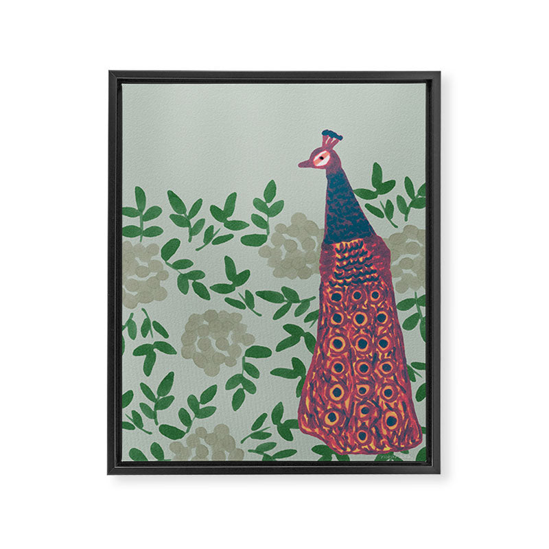 Peacock and Flower - Pink and Sage Framed Canvas Print Gallery Image 8