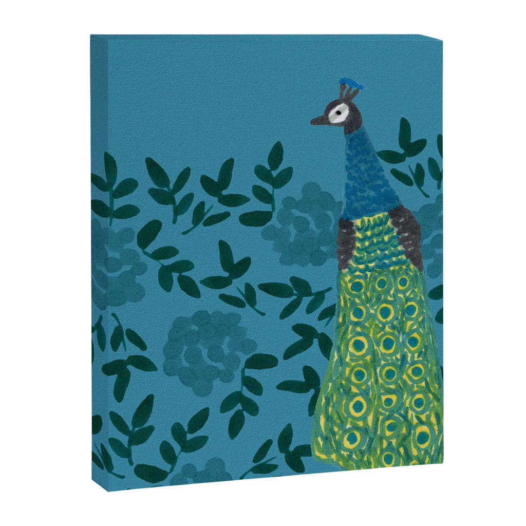 Peacock and Flower - Teal and Blue Canvas Print Gallery Image 8