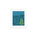 Peacock and Flower - Teal and Blue Art Print Gallery Image 1