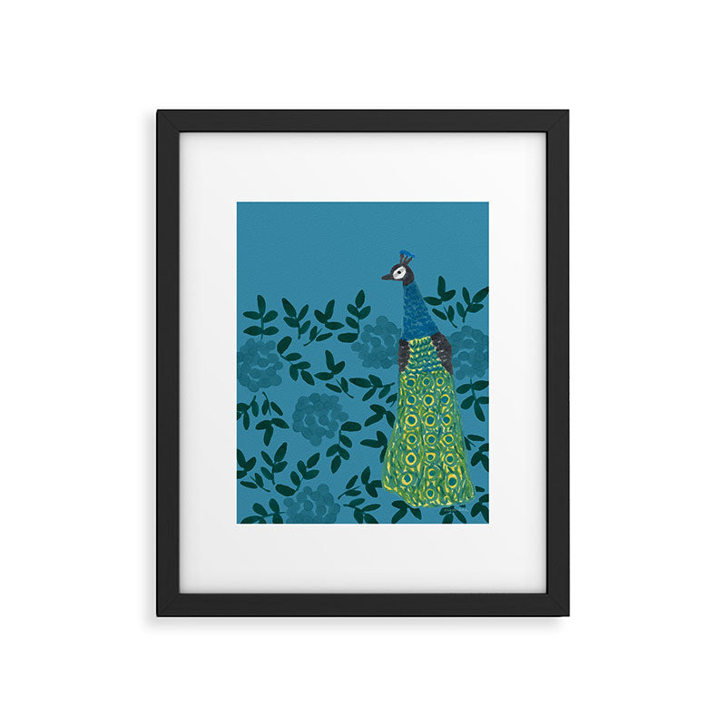 Peacock and Flower - Teal and Blue Framed Art Print Gallery Image 6