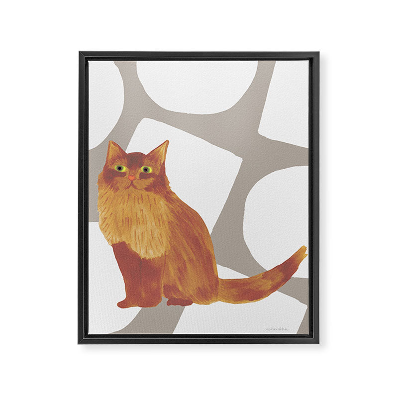 Round and Square Shape and Cat - Dark Brown and Warm Grey Framed Canvas Print Gallery Image 8