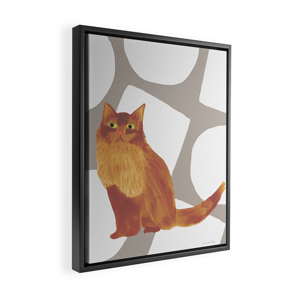 Round and Square Shape and Cat - Dark Brown and Warm Grey Framed Canvas Print Gallery Image 2