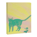 Staring Cat and Flower - Green and Pink and Yellow Canvas Print Gallery Image 8