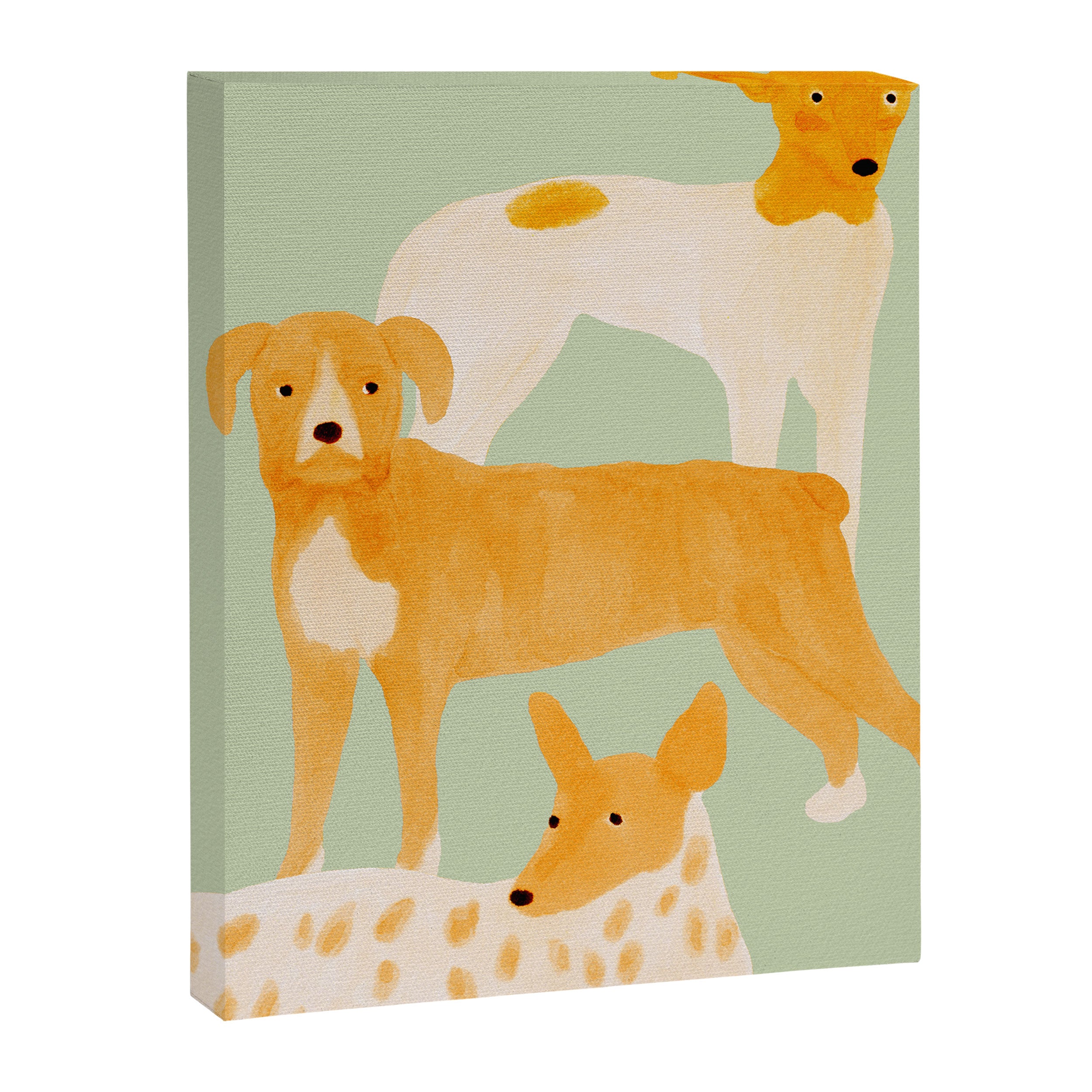 Three Dogs Lined Up - Yellow and Sage Canvas Print Gallery Image 8