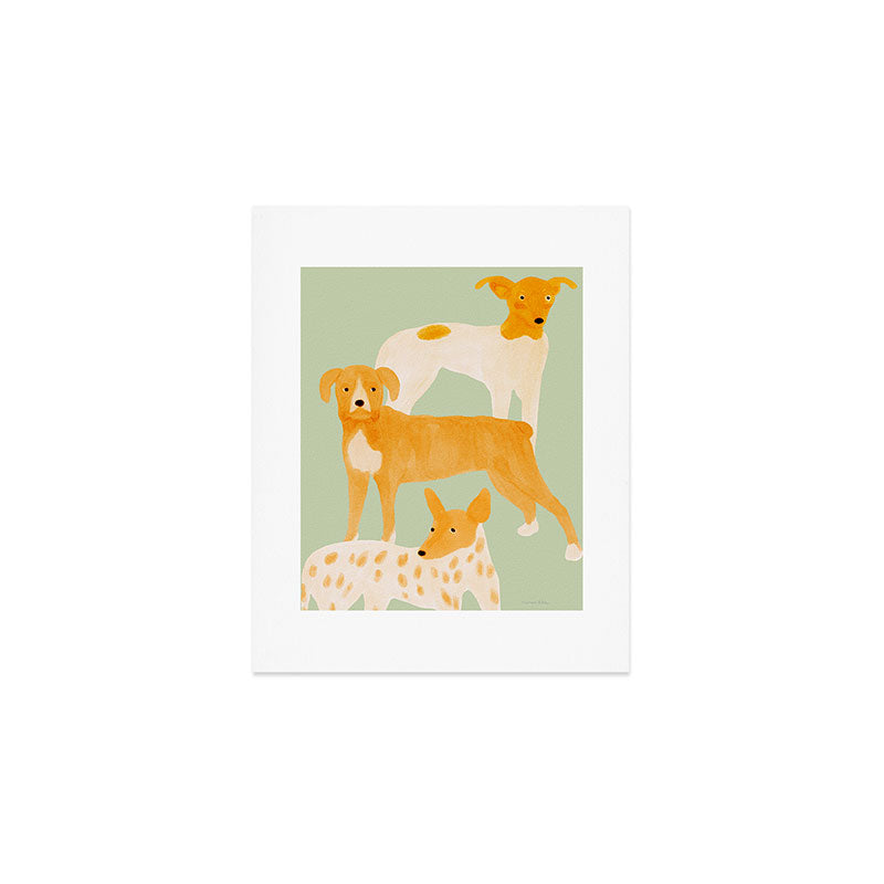 Three Dogs Lined Up - Yellow and Sage Art Print