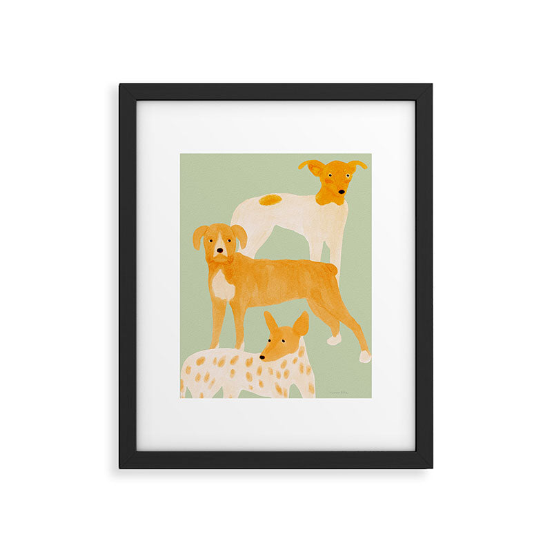 Three Dogs Lined Up - Yellow and Sage Framed Art Print Gallery Image 4