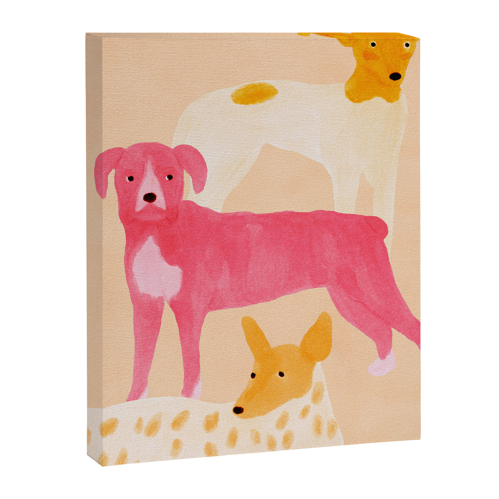 Three Dogs Lined Up - Yellow and Pink Canvas Print Gallery Image 8