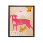 Three Dogs Lined Up - Yellow and Pink Framed Canvas Print Gallery Image 8