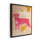 Three Dogs Lined Up - Yellow and Pink Framed Canvas Print Gallery Image 2
