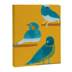 Three Friendly Birds - Turquoise and Yellow Canvas Print Gallery Image 8