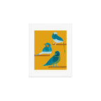Three Friendly Birds - Turquoise and Yellow Art Print Gallery Image 1