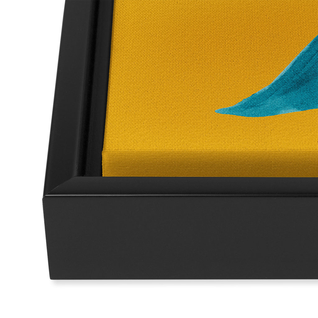Three Friendly Birds - Turquoise and Yellow Framed Canvas Print Gallery Image 3