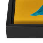 Three Friendly Birds - Turquoise and Yellow Framed Canvas Print Gallery Image 3