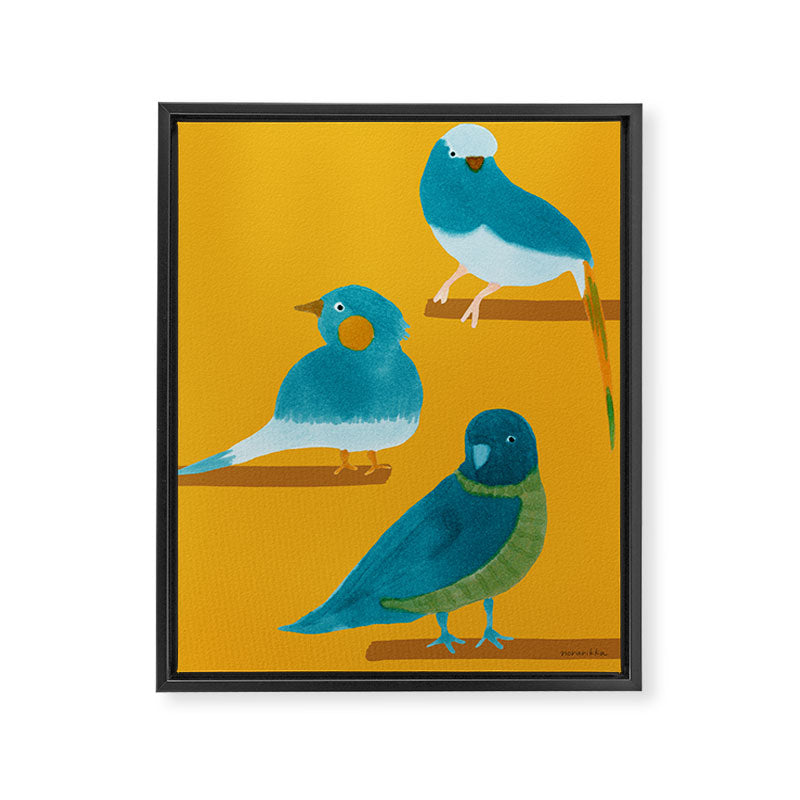 Three Friendly Birds - Turquoise and Yellow Framed Canvas Print Gallery Image 8