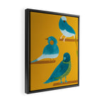 Three Friendly Birds - Turquoise and Yellow Framed Canvas Print Gallery Image 2