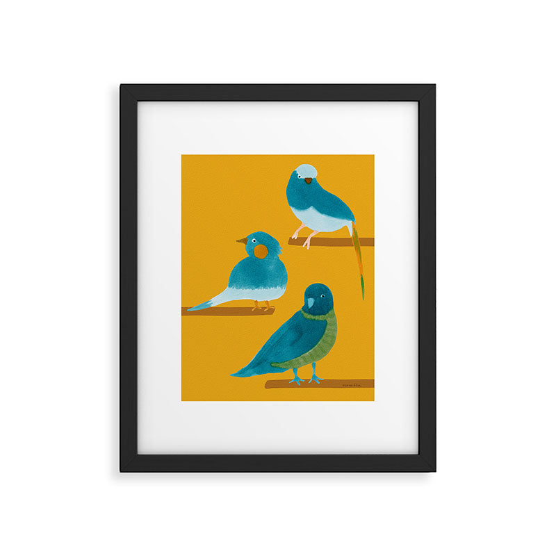 Three Friendly Birds - Turquoise and Yellow Framed Art Print Gallery Image 6