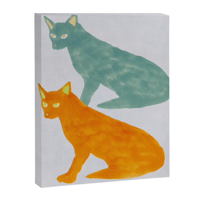 Twin Cats - Green and Orange Canvas Print Gallery Image 1