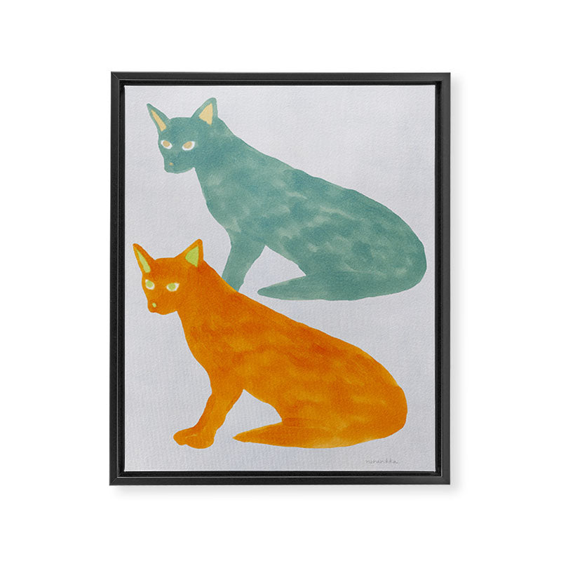 Twin Cats - Green and Orange Framed Canvas Print Gallery Image 8