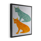 Twin Cats - Green and Orange Framed Canvas Print Gallery Image 2