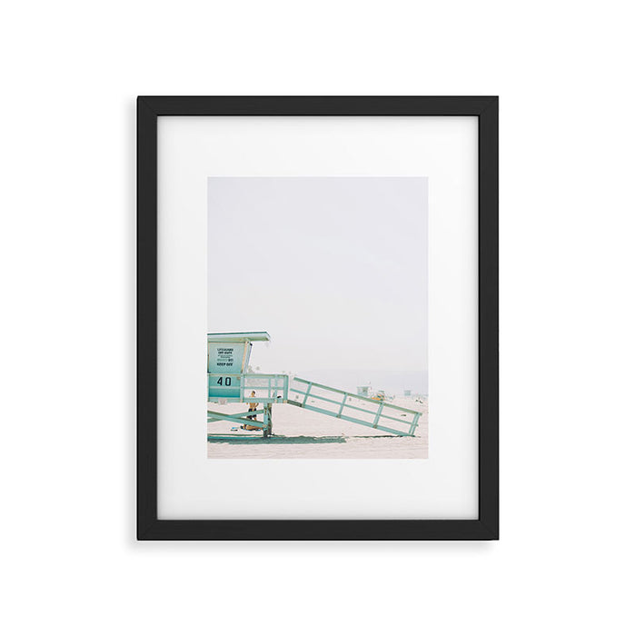 lifeguard station print, printable beach art, beach print, surf art, California print, turquoise Framed Art Print Gallery Image 1