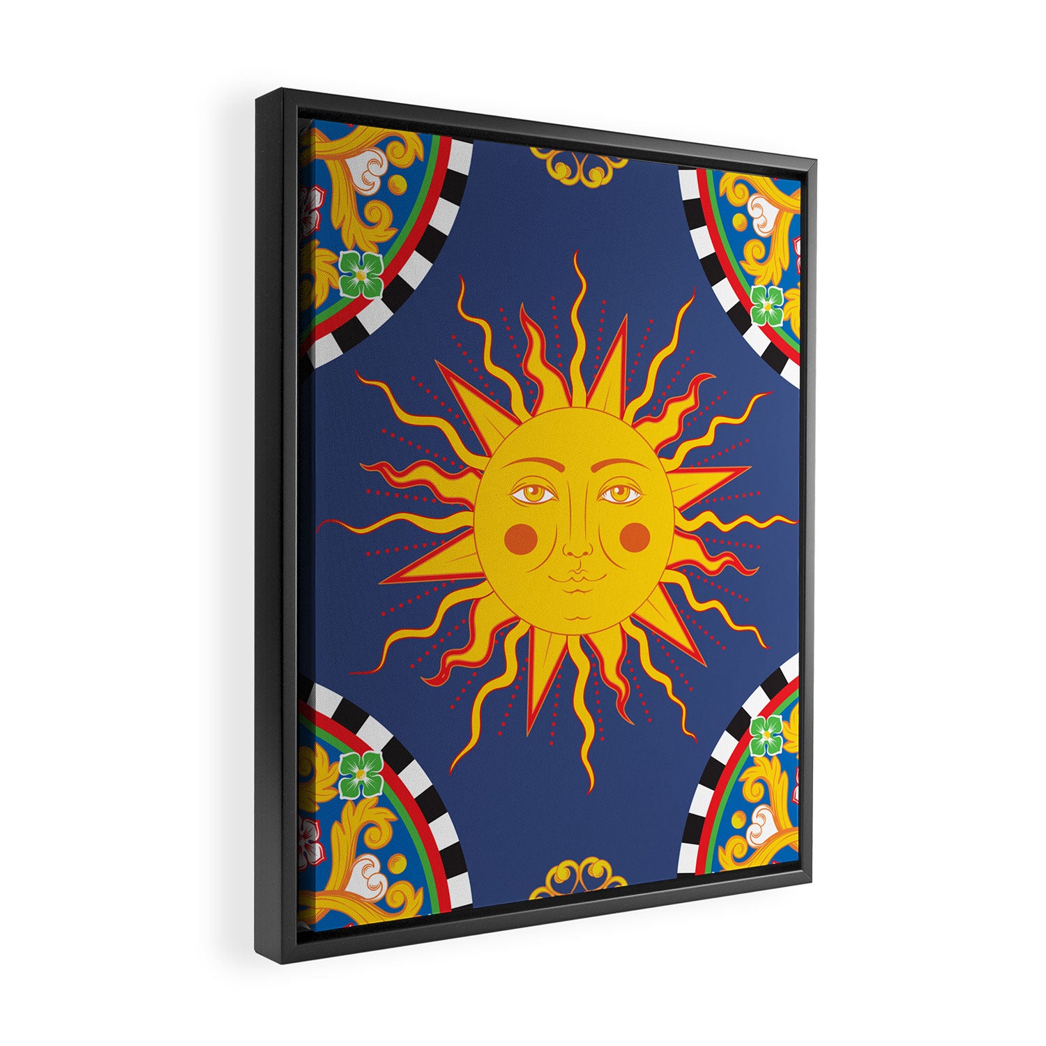 A Touch of Italian Elegance to Your Home: The Beautiful Sicili Sicilian Baroque Maiolica with Sun  Framed Canvas Print Gallery Image 2