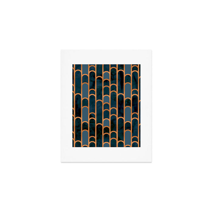 Art Deco Blue Teal Marble and Metallic Copper Marbled Pattern Art Print Gallery Image 1