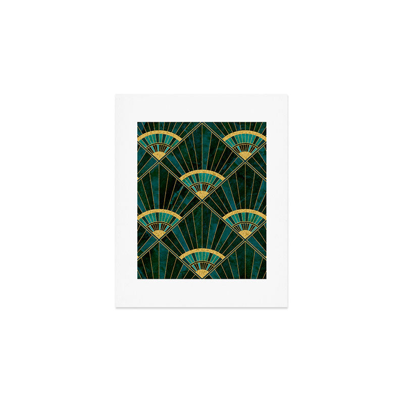Art Deco Real Green Marbled Geometric Pattern Art Print Gallery Image 1