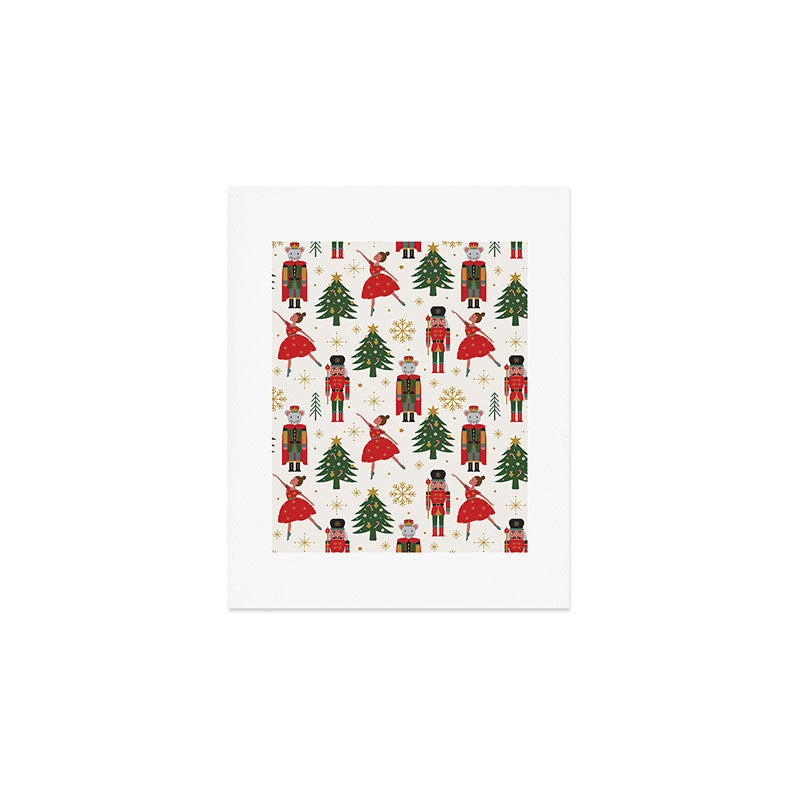 Retro Nutcracker and Ballerina Christmas Pattern Art Print Gallery Image 1
