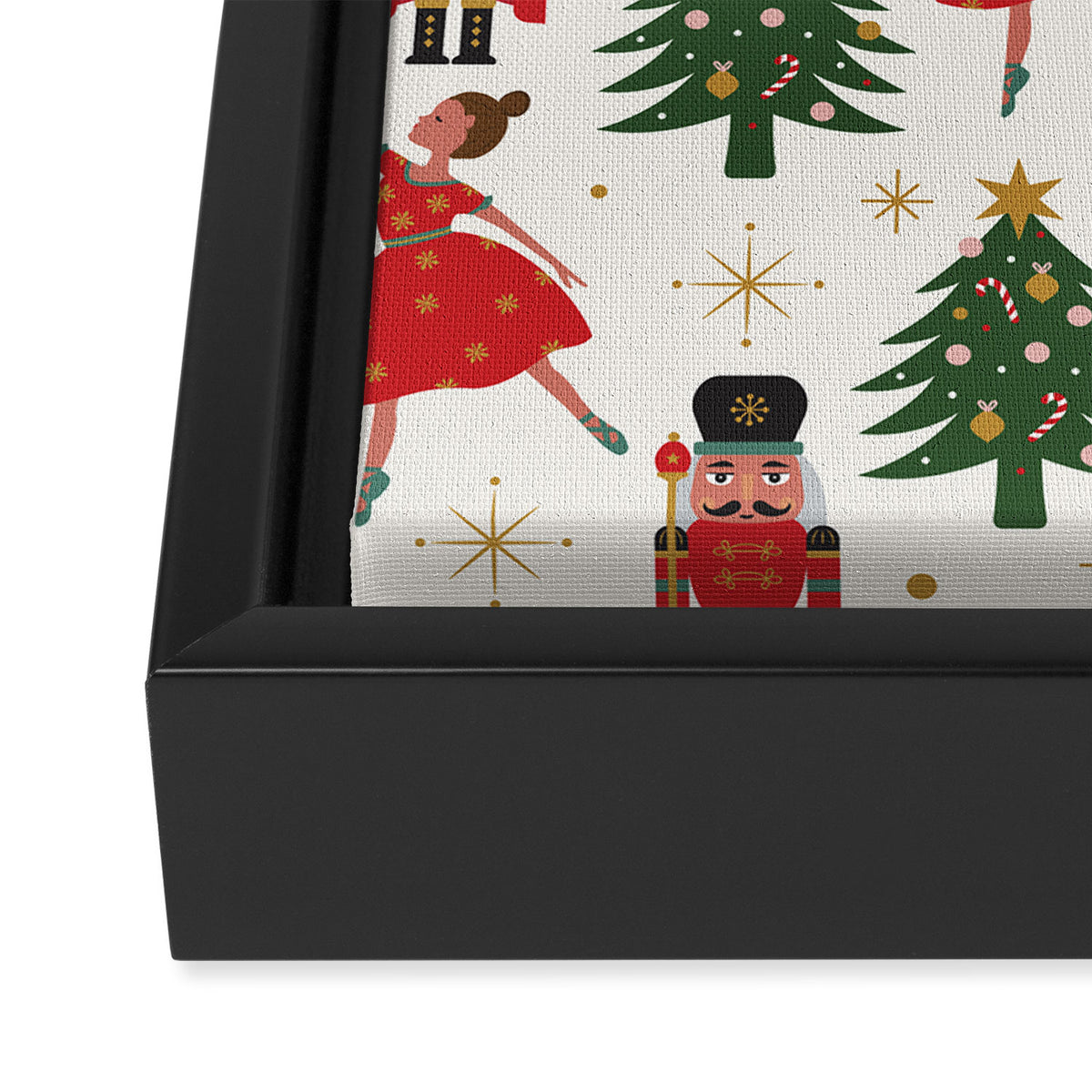 Retro Nutcracker and Ballerina Christmas Pattern Framed Canvas Print Gallery Image 3