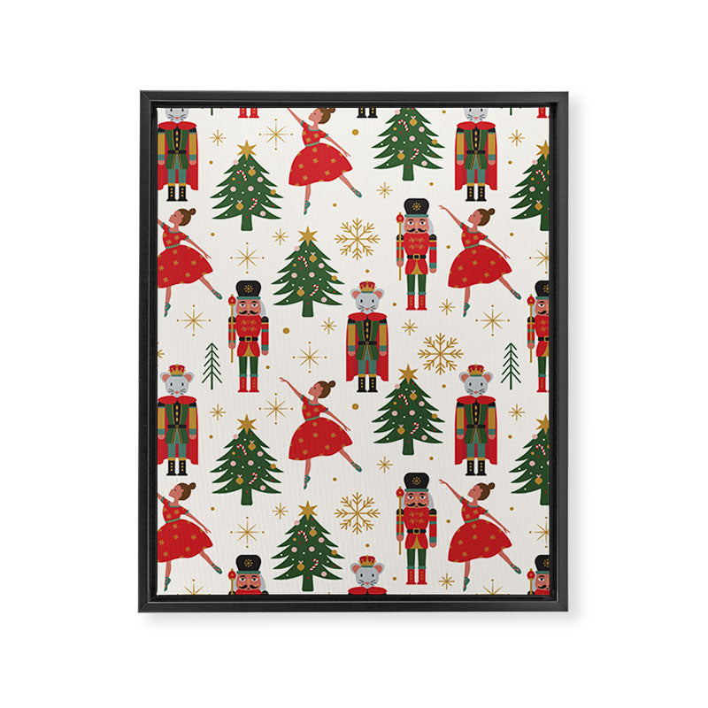 Retro Nutcracker and Ballerina Christmas Pattern Framed Canvas Print Gallery Image 8