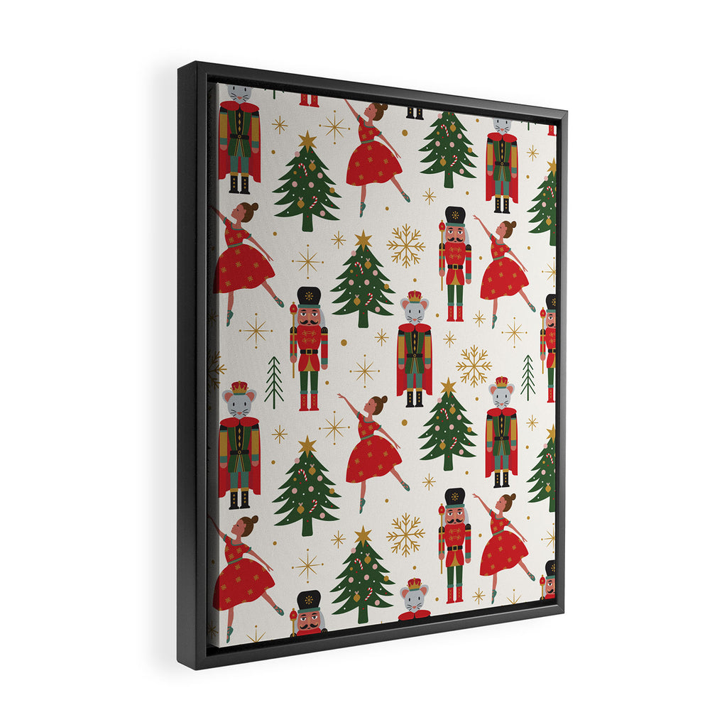 Retro Nutcracker and Ballerina Christmas Pattern Framed Canvas Print Gallery Image 2