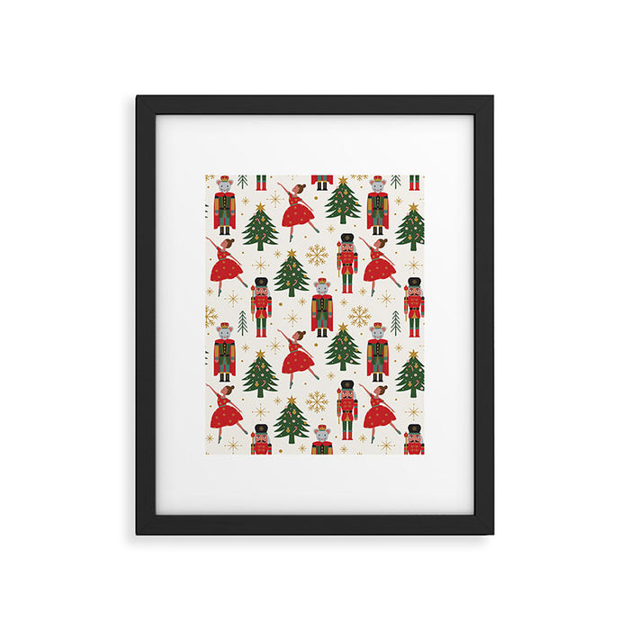 Retro Nutcracker and Ballerina Christmas Pattern Framed Art Print Gallery Image 1