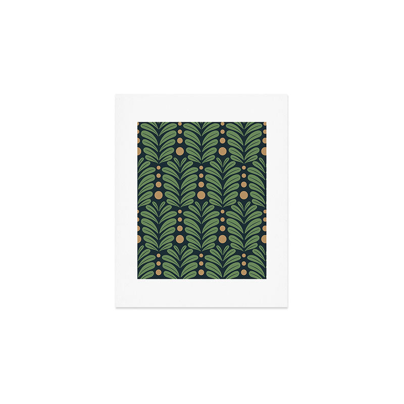 Green and Navy Botanical Scalloped Art Deco Pattern Art Print Gallery Image 1