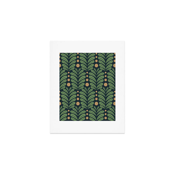 Green and Navy Botanical Scalloped Art Deco Pattern Art Print Gallery Image 1