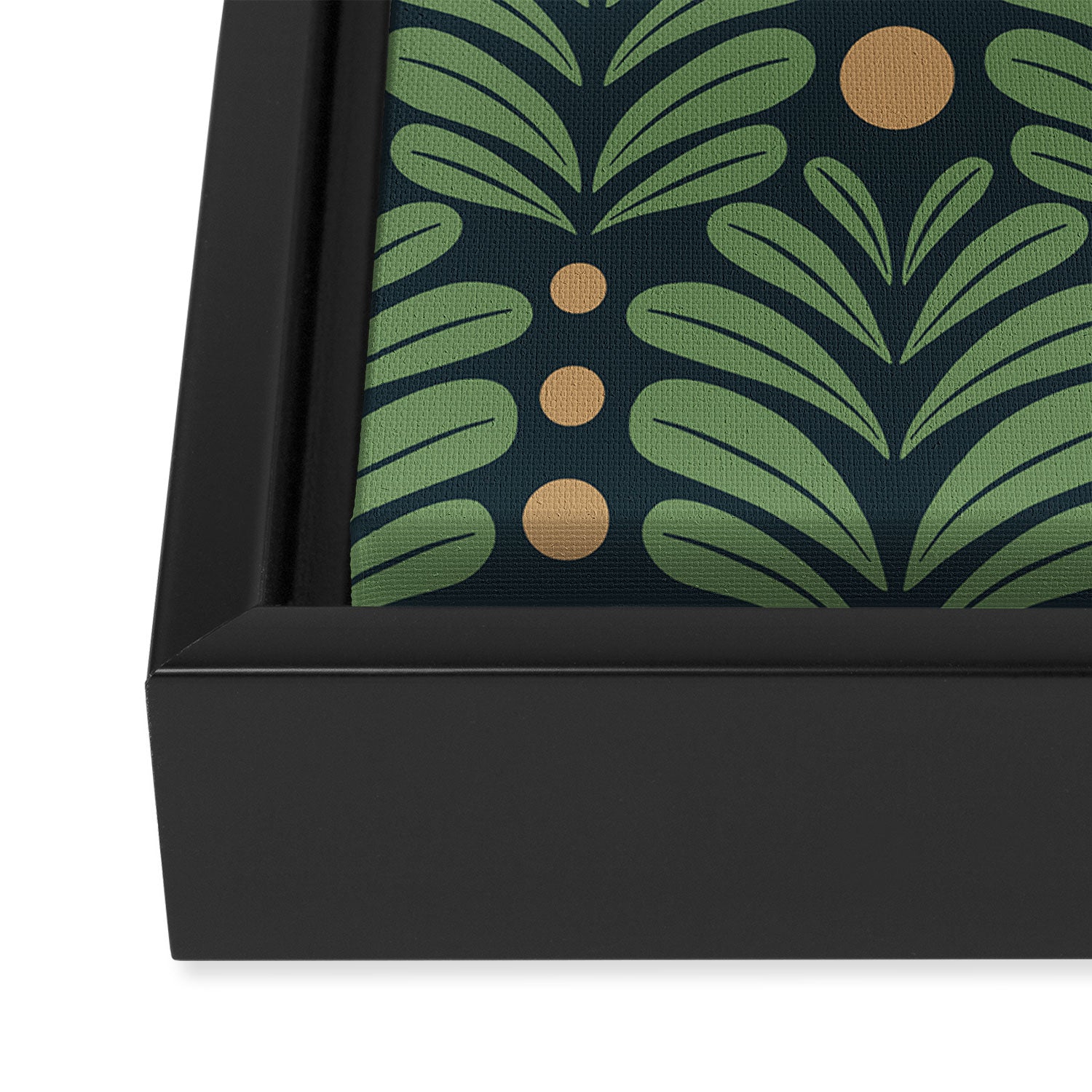 Green and Navy Botanical Scalloped Art Deco Pattern Framed Canvas Print Gallery Image 3