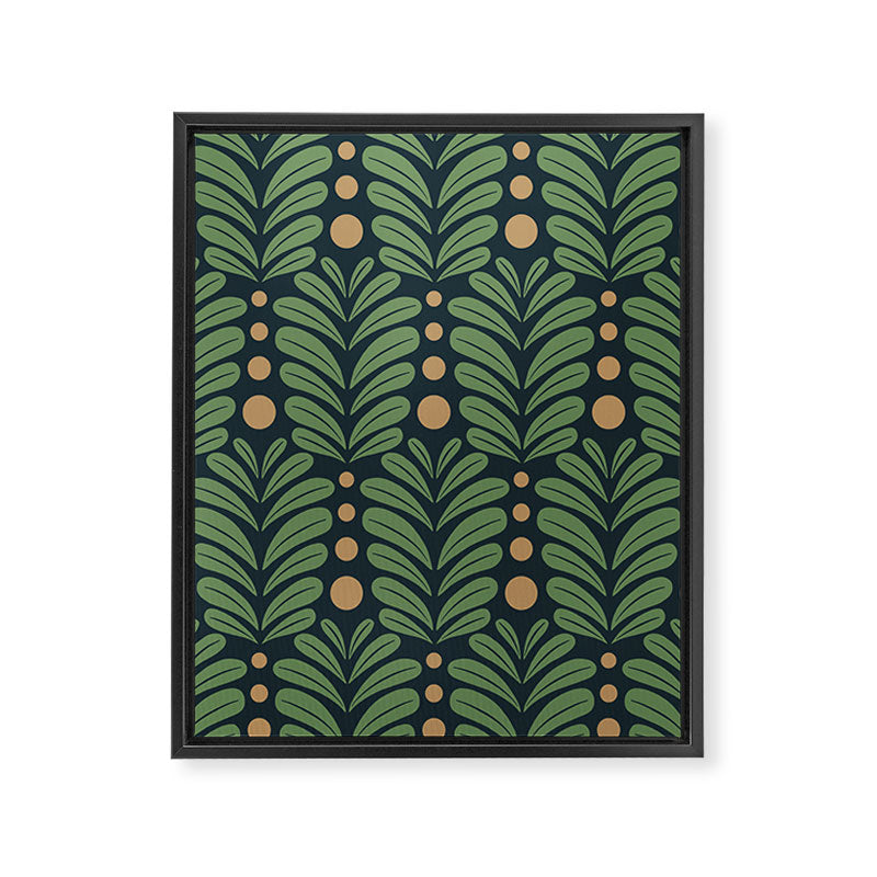 Green and Navy Botanical Scalloped Art Deco Pattern Framed Canvas Print Gallery Image 8