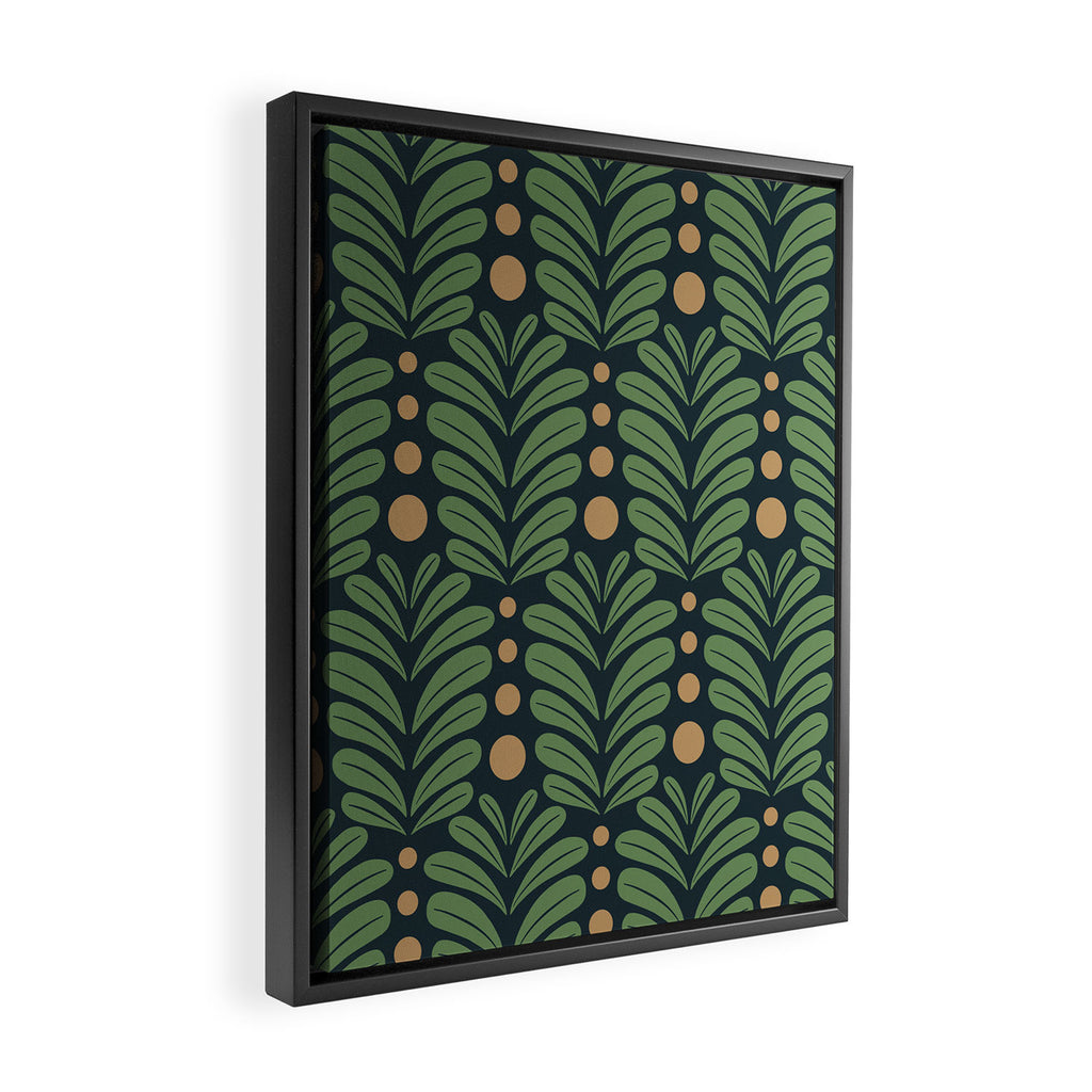 Green and Navy Botanical Scalloped Art Deco Pattern Framed Canvas Print Gallery Image 2