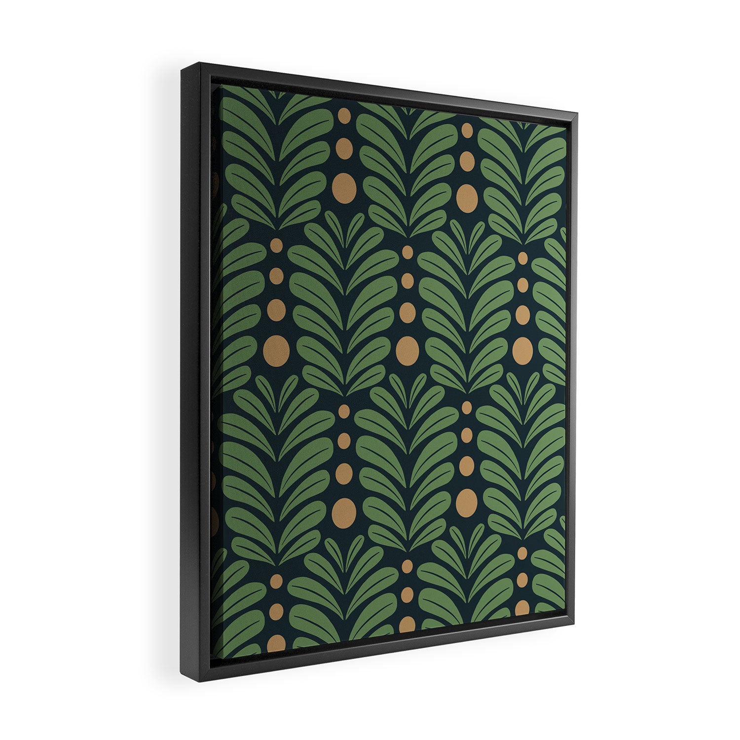 Green and Navy Botanical Scalloped Art Deco Pattern Framed Canvas Print Gallery Image 2