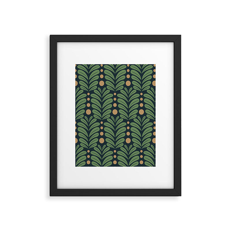 Green and Navy Botanical Scalloped Art Deco Pattern Framed Art Print Gallery Image 6