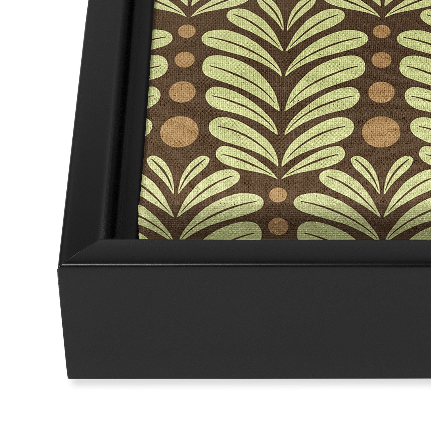 Lime on Brown Botanical Scalloped Art Deco Pattern Framed Canvas Print Gallery Image 3