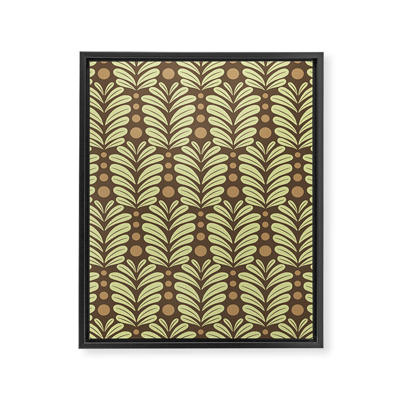 Lime on Brown Botanical Scalloped Art Deco Pattern Framed Canvas Print Gallery Image 6