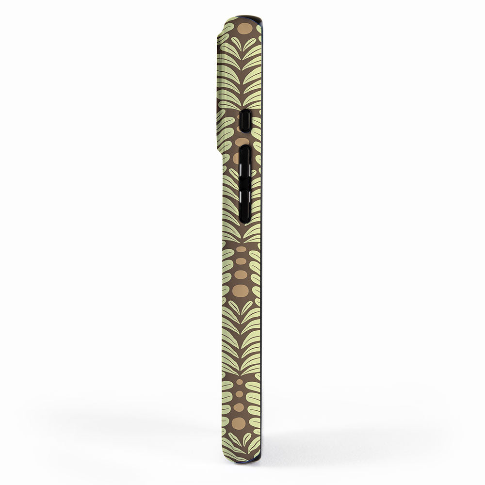 Lime on Brown Botanical Scalloped Art Deco Pattern iPhone Case Gallery Image 2