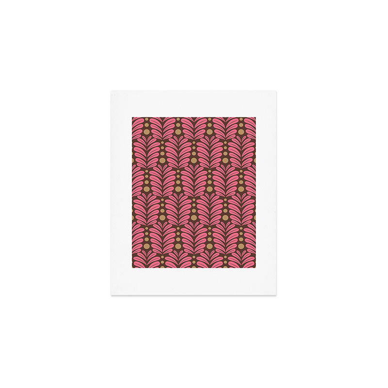 Pink and Brown Botanical Scalloped Art Deco Pattern Art Print Gallery Image 1