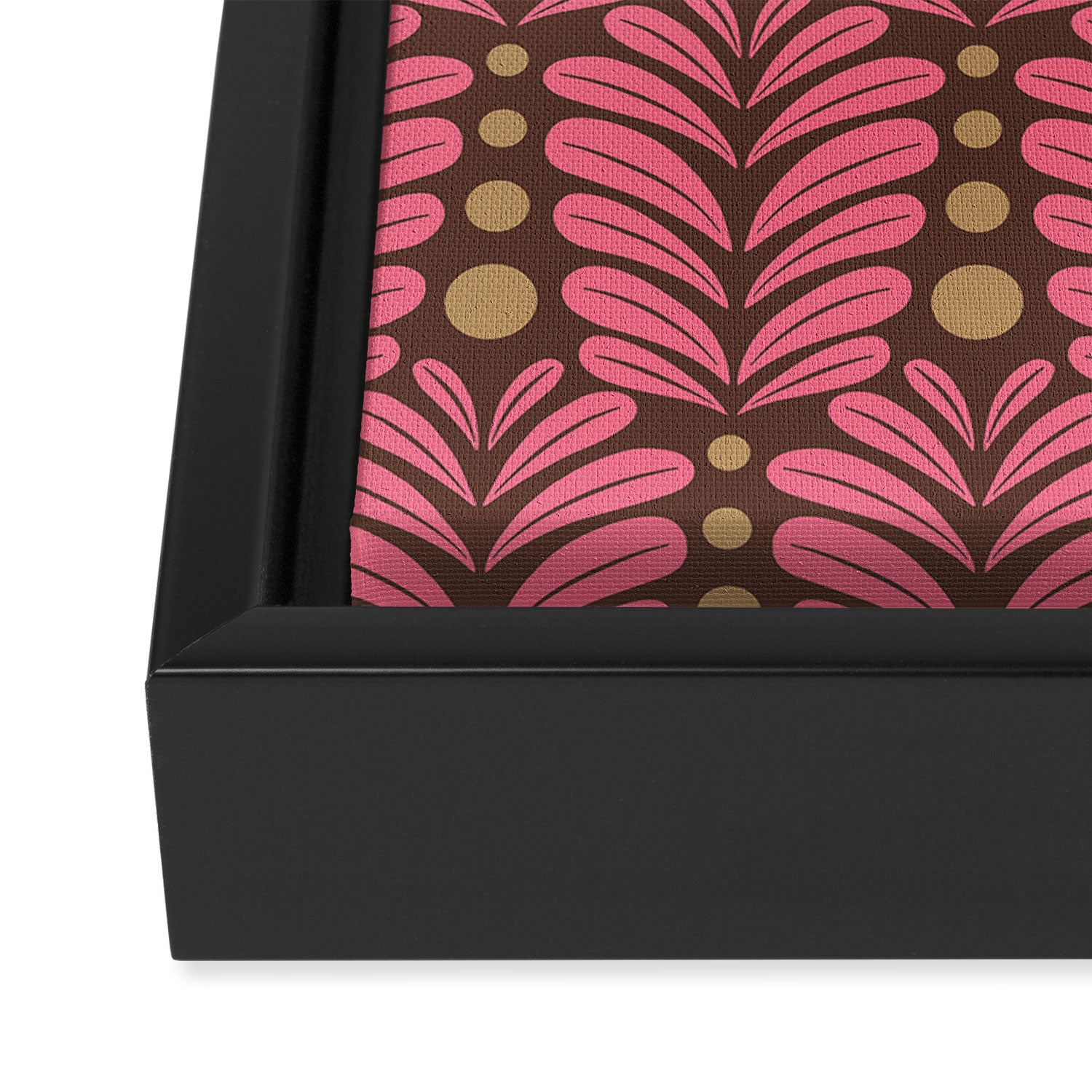 Pink and Brown Botanical Scalloped Art Deco Pattern Framed Canvas Print Gallery Image 3