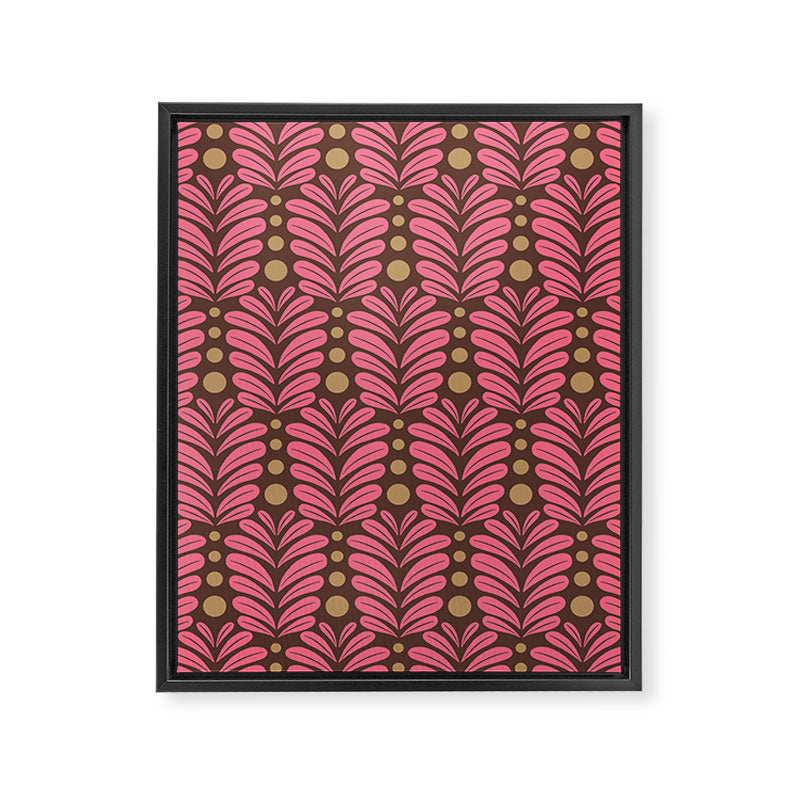 Pink and Brown Botanical Scalloped Art Deco Pattern Framed Canvas Print Gallery Image 8