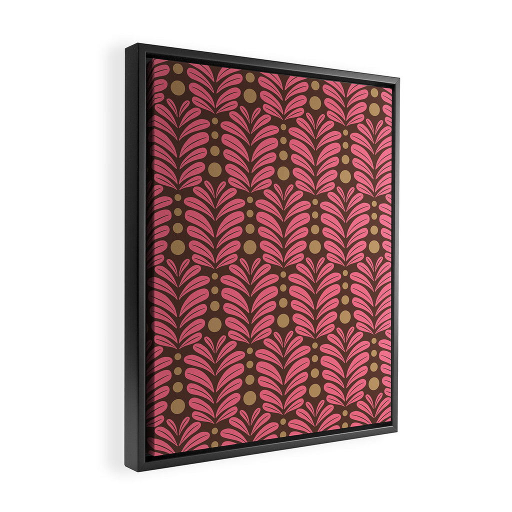 Pink and Brown Botanical Scalloped Art Deco Pattern Framed Canvas Print Gallery Image 2