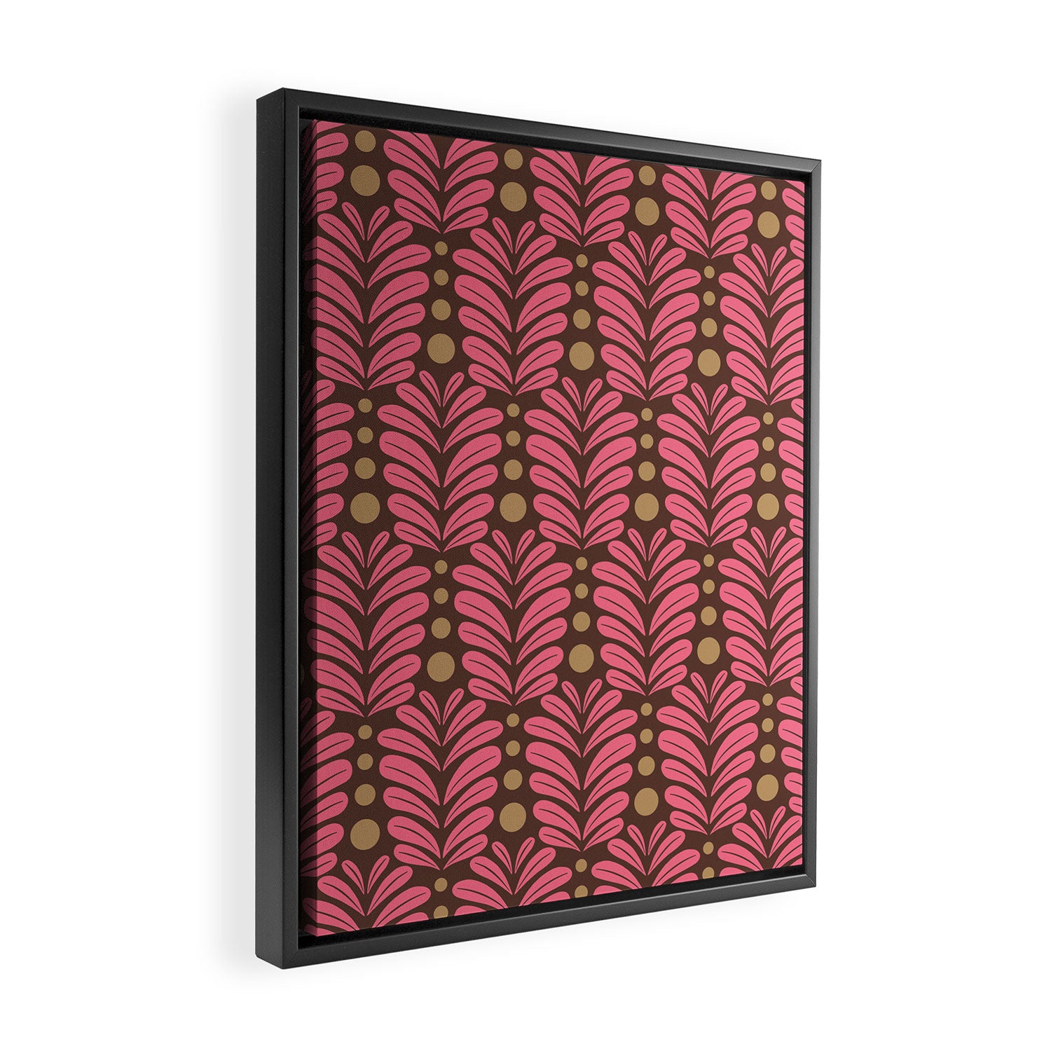 Pink and Brown Botanical Scalloped Art Deco Pattern Framed Canvas Print Gallery Image 2