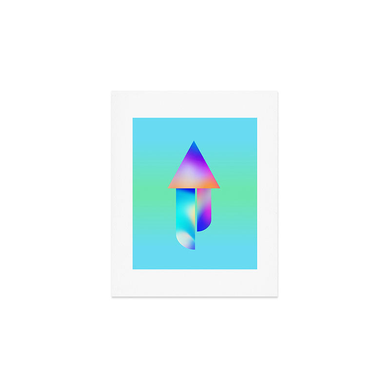 Space Ship Vibrant Blue-Green Colors Minimalist Modern Abstract Illustration  Art Print Gallery Image 1